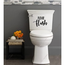 Please Flush Decals for Bathroom Toilet Seats Flushing Reminder Decal Vinyl Sticker, 8.0 Inches Wide x 5.5 Inches Tall, | 01 Black |