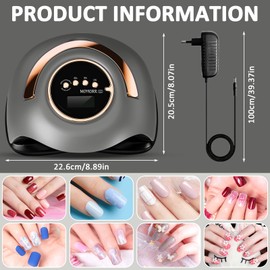 MOYKSRR 180 W UV Lamp for Gel Nails, Nail Dryer Lamp, UV LED Lamp, Infrared Sensor with 4 Timers, UV Lamp Nails, Professional, Removable Base Plate, for Nail Dryers for All Nail Polishes
