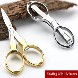 Folding Scissors,Safe Portable Travel Scissors,Zinc Alloy Handle Stainless Steel Telescopic Cutter for Home Office Outdoor Fishing（2PC）