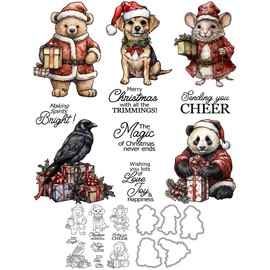 YIXUAN Cute Animals Pet Dogs Mouse Panda in Christmas Suits Clear Stamp and Metal Cutting Dies Set with Package Envelope Bag DIY Scrapbooking Supplies for Christmas Cards Albums Crafts