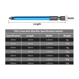 WANGCL Magnetic Anti-Slip Drill Bits Set 7 Pieces Magnetic PH2 Screwdriver Bits Non-Slip Single and Double Head (25mm, 5mm, 65mm, 70mm, 90mm, 127mm, 150mm)