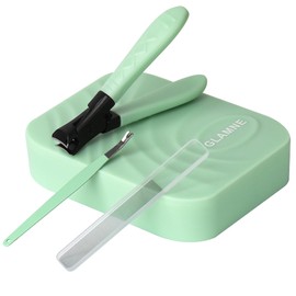Glamne Nail Clippers for Thick Nails with Catcher, Wide Jaw Fingernail and Toenail Cutter for Seniors with Crystal Nail File Cuticle Fork and Storage Case (Mint Green)