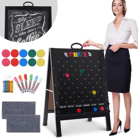 Prize Drop Game Board, 21"x30" Foldable Double-Sided Design with Wooden A-Frame Chalkboard Sign for Carnival, Trade Show, and Party - Includes Coin Drop Discs and Chalk Set, Upgraded Handle Design