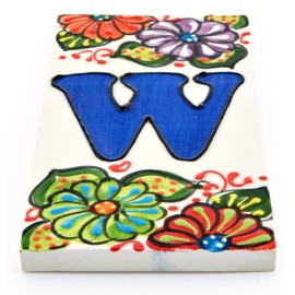 ART ESCUDELLERS Signs with Numbers and Numbers on Ceramic Tile Hand Painted Cord Technique for Signs with Names, Addresses and Signposts Design Jardin 14.5 cm x 7 cm (Letters W)