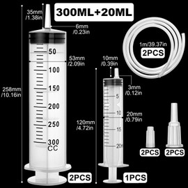 Prebarfun 3 Piece Plastic Syringe Set, 300 ml/20 ml Syringe, Large Syringe Dosing Syringe, Oil Syringe Plastic Syringe for Experiments Liquid Transfer Syringes