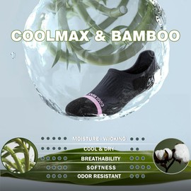 BRISIRA Bamboo Coolmax Trainer Running No Show Socks Women 5 Pack Invisible Anti Blister Breathable Sports Short Ankle Compression Sock for Golf Gym Cycling Tennis with Cushion & Moisture Wicking