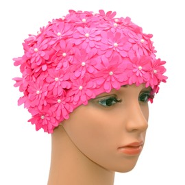 Medifier Swim cap Multi-layer Floral Petals Retro Style Bathing Caps for Women Pink