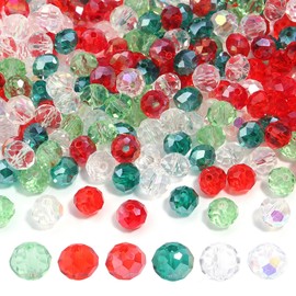 200PCS 8mm Crystal Glass Facted Round Beads for Jewelry Bracelet Making, Christmas Series Briolette Glass Spacer Beads with Hole for Crafts, Loose Gemstones for Ornaments Wind Chimes Suncatcher Making