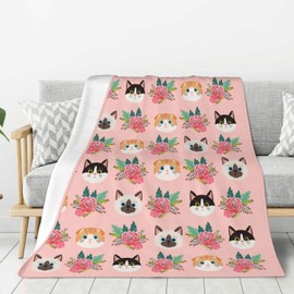 Kawaii Cat Kitten Throw Blanket for Couch - Soft Cozy Blankets for Women, Cute Small Fleece Blanket for Girls