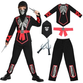 Sincere Party Unisex Ninja Costume,Skeleton Skull Print Ninja Fancy Dress Up Costume for Boys and Girls 12-13years