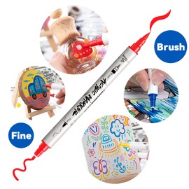 TRANSON 12 Colors Fine and Brush Dual-tip Acrylic Paint Marker Pen Set for Canvas Rock Wood Leather Ceramic DIY Painting