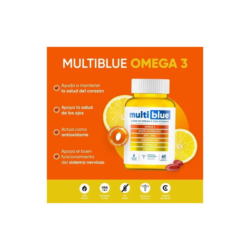 Multiblue Omega 3 Con Vitaminas 60 Cápsulas Epa Dha D3