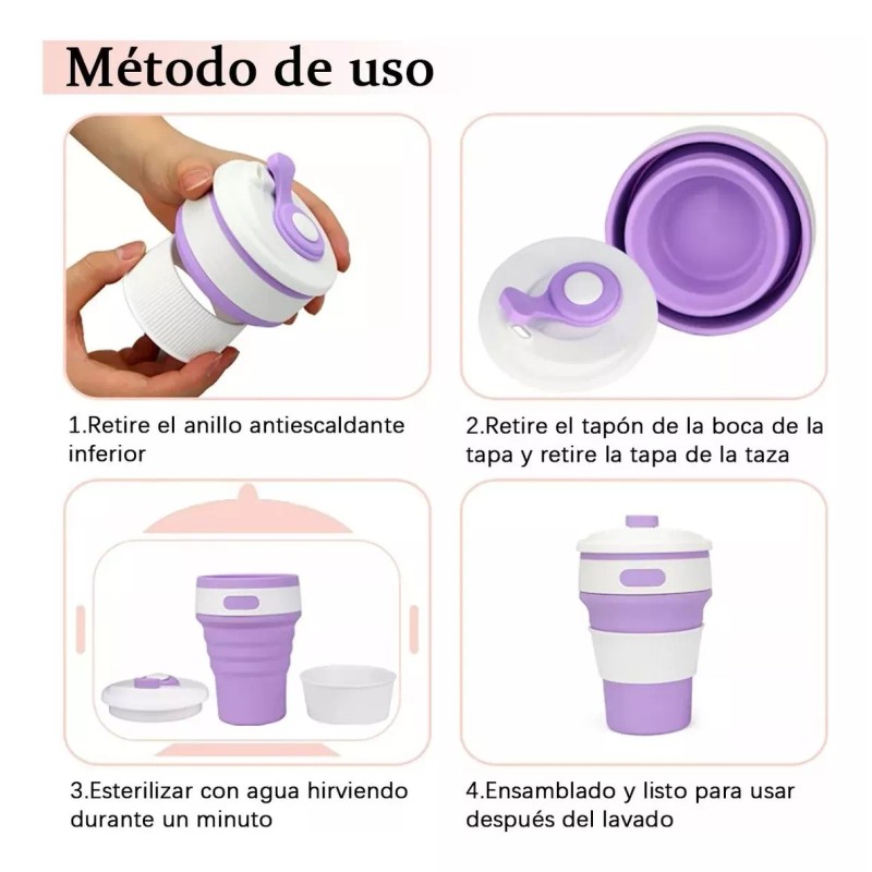CL Taza Café Vaso Plegable De Silicon Con Tapa Y