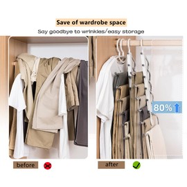 NatureMan Trouser Hangers, 2 Pack Stainless Steel 6 Layers Space Saving Non-Slip Wardrobe Organizer Multifunctional Cascading Hangers for Skirts Jeans Scarves Ties Leggings