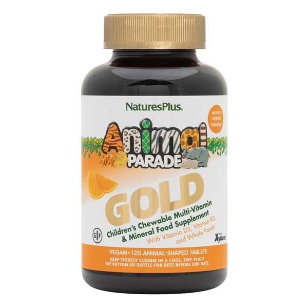 NaturesPlus Animal Parade Source of Life Gold Children's Multivitamin - Orange Flavor - 120 Chewable Animal Shaped Tablets - Immune Support Supplement - Gluten-Free - 60 Servings
