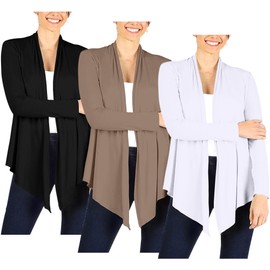 Simlu Lightweight Cardigans for Women Reg and Plus Size Light Cardigans for Women Long Sleeves Value 3 Pack, Black, Khaki, White, Large