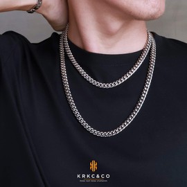 KRKC&CO 8mm Cuban Link Chains 18K Gold Plated Stainless Steel Anti-Tarnish Anti-Allergies Hip Hop Miami Rapper Chain Necklace for Men Homme (Satin Silver, 22)