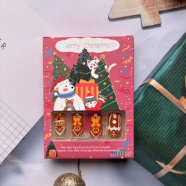 Christmas Press on Nails Brown Fake Nails Medium Coffin False Nails with Gingerbread Man Designs Snowflakes Glue on Nail Christmas Stick on Nails Full Cover Winter Acrylic Nails Glossy Artificial Nail