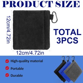 egniFurn 3-Pack Golf Ball Cleaning Towels – 3 Microfiber Towels with Clip, Absorbent & Portable, Ideal Golf Accessories for Golfers, Men & Women, Balls & Clubs (Black, Blue, Gray)