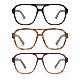 AMOMOMA 3 Pack Oversized Aviator Spring Hinge Reading Glasses for Women Men,Retro Blue Light Computer Reader Frame AM6081C1+C3+C4 2.5X