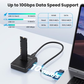 M.2 SATA NVMe to USB Adapter/SSD Reader, 10Gbps SSD Enclosure for M.2 PCIe NVMe and NGFF SATA SSDs Docking Station