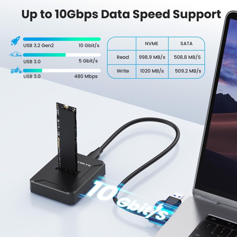 M.2 SATA NVMe to USB Adapter/SSD Reader, 10Gbps SSD Enclosure
