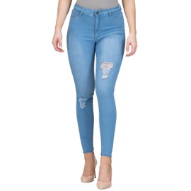 L.B FASHION High Waisted Jeans for Women Stretch Skinny Colored Long Pants Plus Size Black White Khaki Navy Blue Olive Red (132- Light Blue, S)