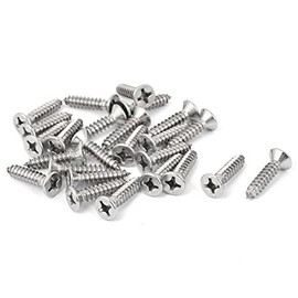 Sourcingmap M5.5 x 25mm Phillips Flat Head Self Tapping Screw Silver Tone 25 Pcs