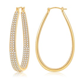 Gacimy Gold Hoop Earrings for Women 14k Real Gold Plated, 6.5mm Thick Chunky Cubic Zirconia Gold Earrings Hoops with 925 Sterling Silver Post, Big Large Oval Womens Earrings 50mm