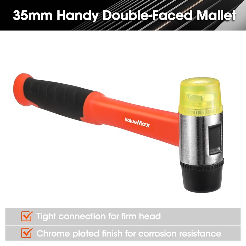 ValueMax Rubber Mallet, 16oz Rubber Mallet Hammer And 35mm Double-Faced