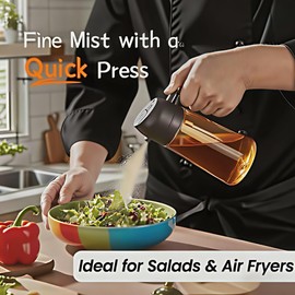 IVKIOMA Oil Sprayer for Cooking 2 in 1, Olive Oil Dispenser for Kitchen Gadgets, 16oz/470ml Premium Light-Blocking Oil Bottle, Food-Grade Spray Bottle, for Salad, Air Fryer, BBQ (Brown)