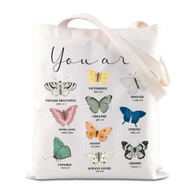 Butterfly Bible Verse Tote Bag Christian Gift Bible Verse Prayer Scripture Shopping Bag Religious Inspirational Gift (Butterfly)