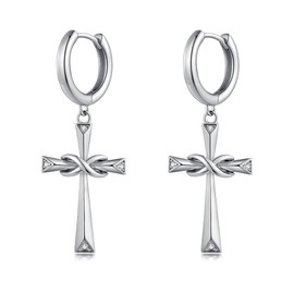 Jiayang Silver Cross Hoop Earrings for Women Men Cubic Zirconia Diamond Cross/Highly Polished Infinity Christain Faith Jewellery, Sterling Silver