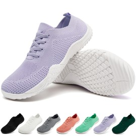 IVQDZL Barfußschuhe Damen Slip In Schuhe Hausschuhe Sneaker Freizeit Turnschuhe Gym Sportschuhe Walkingschuhe Leicht Outdoor Indoor Laufschuhe Helllila Größe 40 EU