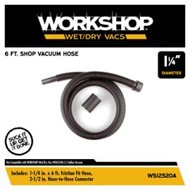 WORKSHOP Wet/Dry Vacs Shop Vacuum Accessories WS12520A Replacement Hose Attachment, 1-1/4-inch x 6-feet Friction Fit Vac Hose for Wet Dry Shop Vacuum Cleaners