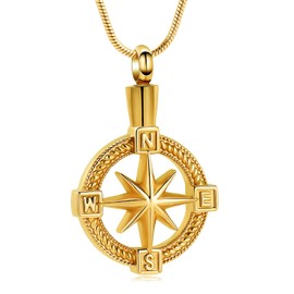 Oinsi Compass Cremation Pendant Necklace For Ashes For Men Women Stainless Steel Memorial Urn Jewelry Keepsake Holder Necklace (Gold)