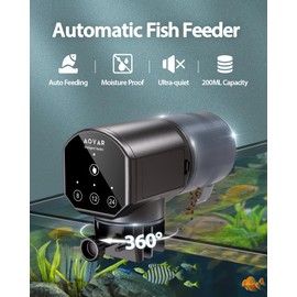 Automatic Fish Feeder Dispenser for Aquarium: 200ml Large Capacity Auto Feeders for Small Tank Turtle Betta Koi - Battery Food Feeding Timer for Flakes Pellet Vacation Weekend Day