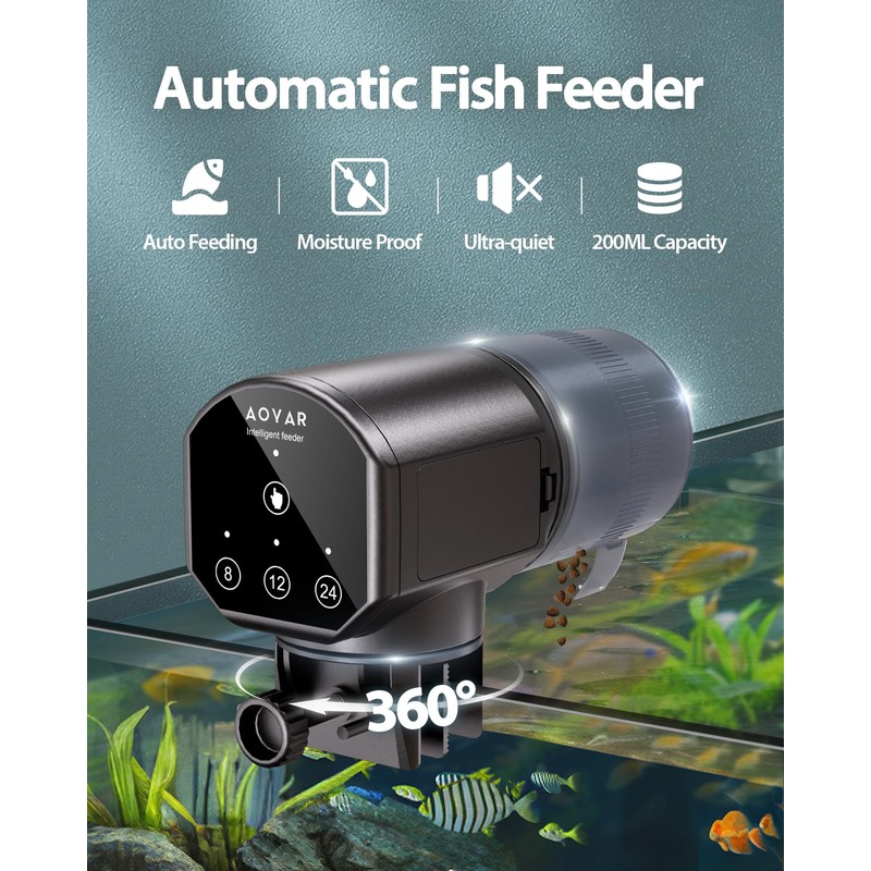 Automatic Fish Feeder Dispenser for Aquarium: 200ml Large Capacity Auto