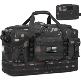 Travel Bag for Men Women, 50L Large Tactical Duffle & Gym Bag for Travel, with Shoe Compartment and Toiletry Bag, Weekender Overnight Trip with Wet Pocket for Workout Medical, Black CM