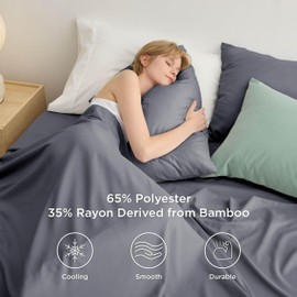 Bedsure Cooling Sheets for Queen Size Bed Set, Polyester & Rayon Derived from Bamboo, Breathable & Wrinkle Free, Silky Soft with 16 Inch Deep Pocket Bed Sheets - Dimgray