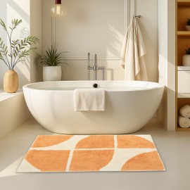 Olivia Rocco Stockholm Bath Mat Non Slip Backing Super Soft Water Absorbent 100% Cotton Blend Mats Quick-drying Bathroom Toilet Floor Rug 50 x 8 cm, Orange