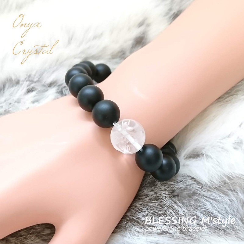 Blessing M'style Men's Natural Stone Bracelet, Matte Onyx 0.5 inch