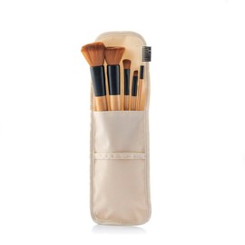 InnovaGoods - 5 Piece Wooden Makeup Brush Set with Carry Bag, Ergonomic Design, Environmentally Friendly, Soft Synthetic Hair, Ideal as a Gift, Beige Black, Wood
