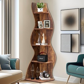 NicBex Corner Shelf Modern 5-Tier Corner Bookshelf 72 Inch Tall Corner Shelf Small Storage Bookcase with Seagrass-Inspired Style Wood Corner Bookcase for Living Room, Bedroom, Study, Brown