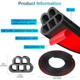 52.5Ft Car Door Rubber Seal Strip Car Weather Stripping Double Layer Universal Self Adhesive Auto Door Soundproofing Weatherstrip for Car Door Hood Tailgate