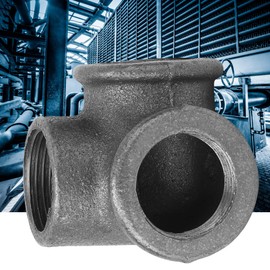 5 pieces malleable cast iron 3 way pipe fitting joint 90 degree side outlet elbow water pipe adapter connections (3/4 inch)