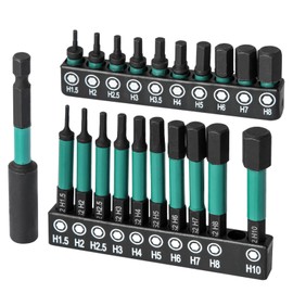 K Kwokker 20PCS Impact Drill Allen Key Bit Set 25mm+60mm Long, Hex Bit Set H1.5-H10 Metric Hex Impact Screwdriver Driver Bits,1/4"Hex-Shank S2 Steel Hex Bits Set with Magnetic Bit Holder