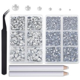 8000pcs Hotfix Rhinestones Flatback,Rhinestones for Crafts Clothes Mixed 6 Sizes, Hotfix Crystals with Wax Pencil Kit, SS4-SS30,Clear Crystal