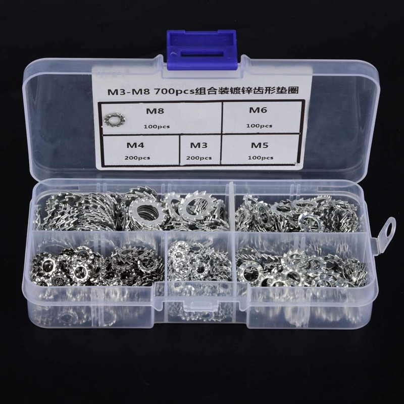700pcs M3/M4/M5/M6/M8 Toothed Lock Washers, Shakeproof Serrated Toothed Lock Washer