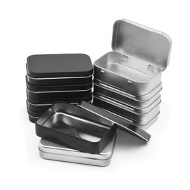 JINTANG 10 pieces metal box tinplate, metal box with lid, hinge box 8 pieces + half open box 2 pieces, for home storage of small items and small items etc. (silver + black)
